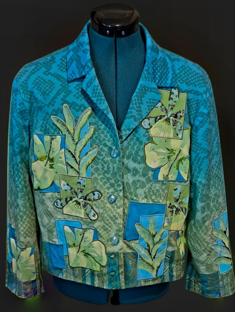 Drapers & Damons floral multicolor applique jacket, XL